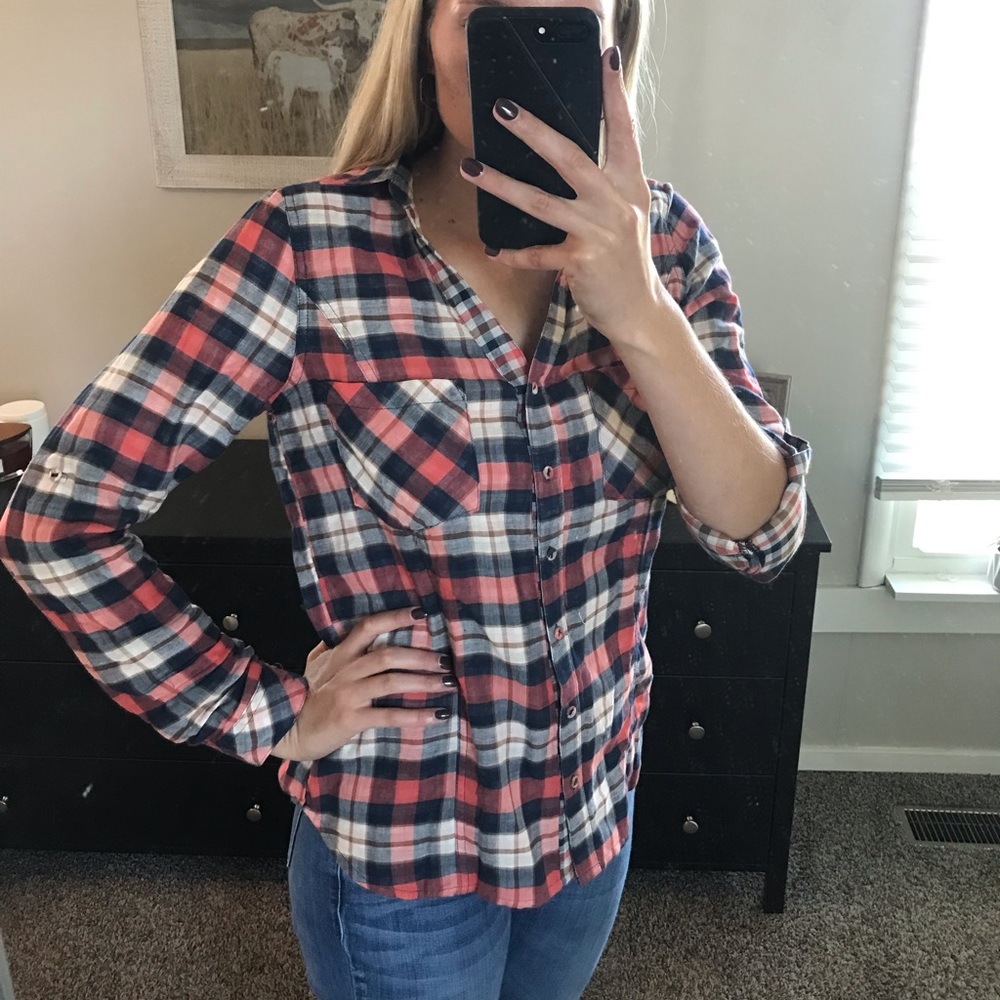 Orange & Navy Flannel size L